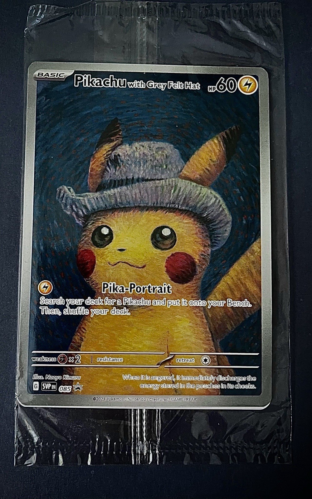 Pokemon Pikachu Grey Felt Hat - Van Gogh Museum Promo SVP EN 085 - Sealed Pokemon Pikachu Grey Felt Hat - Van Gogh Museum Promo SVP EN 085 - Sealed