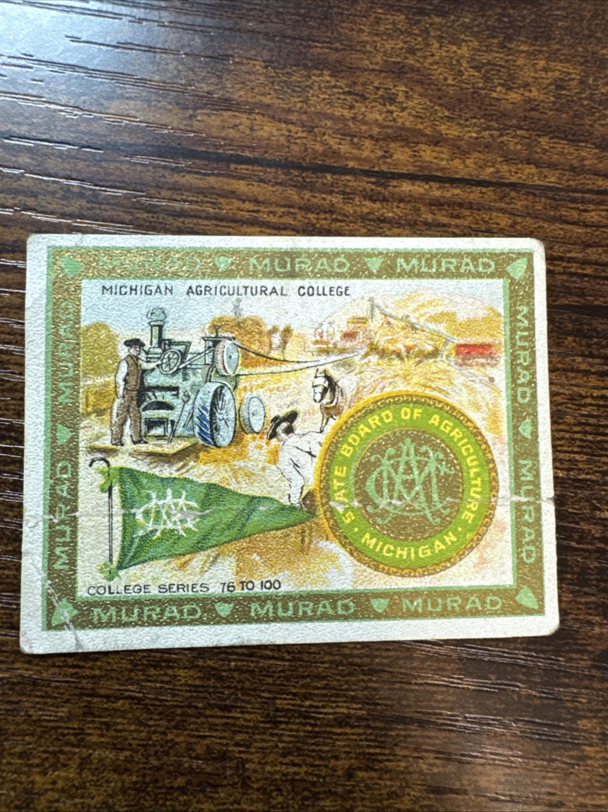 1910s T51 Murad  College Series MICHIGAN STATE  UNIVERSITY Tractor Creased