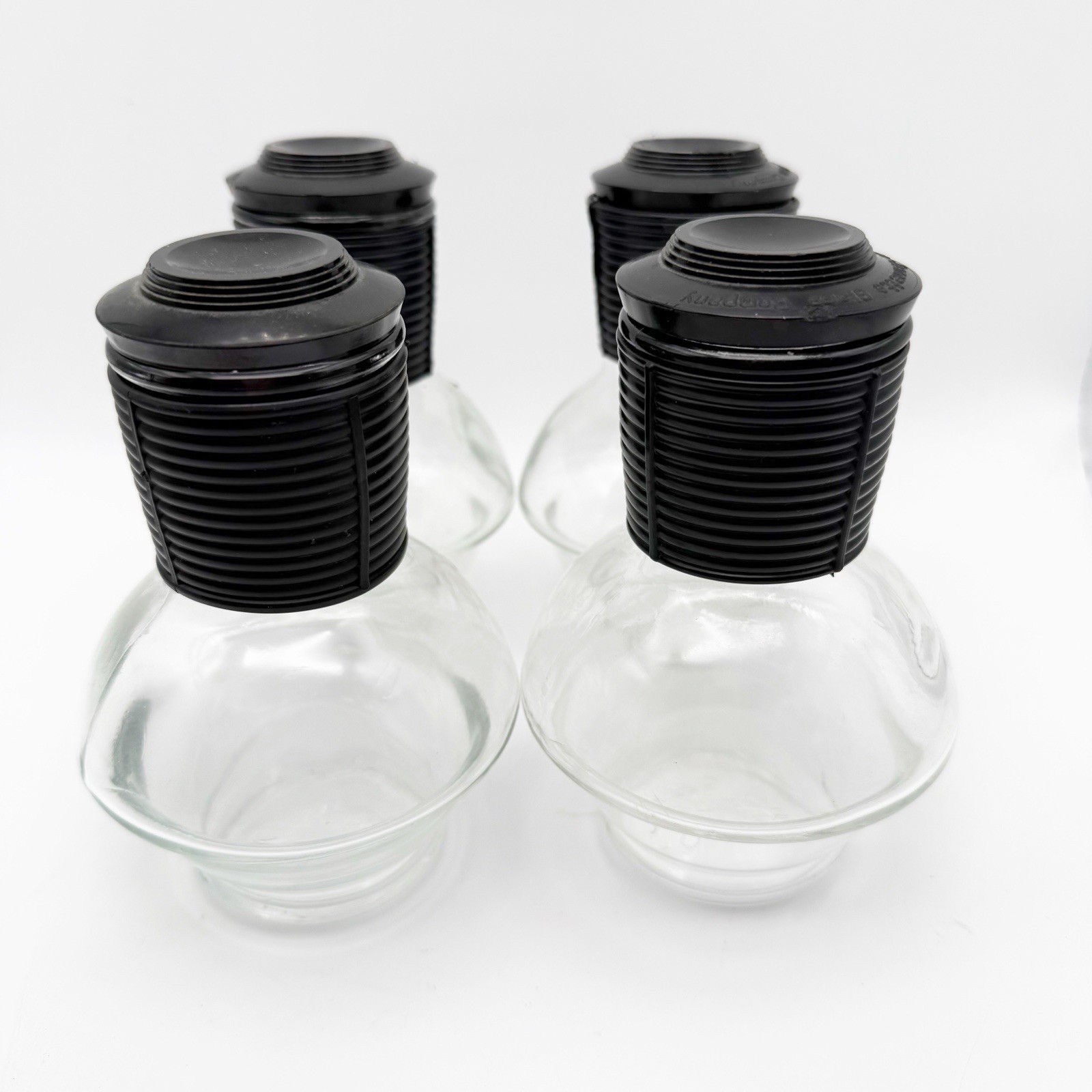 Glasbake Hottle Bottle Carafe Clear Glass Coffee Tea w/ Black Lids set Of 4