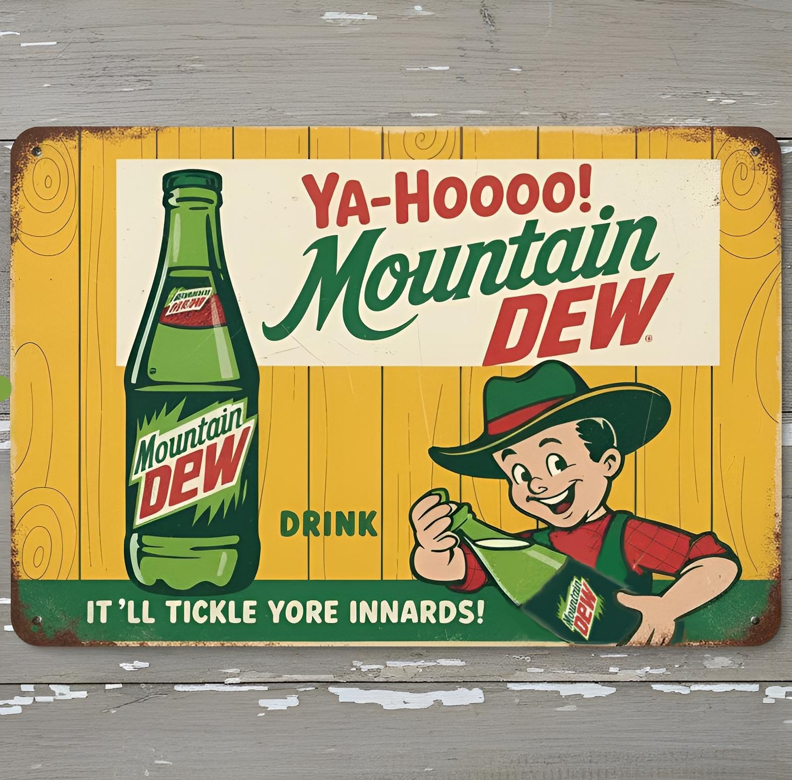 Mountain Dew Ya-hooo 8 x 12 Vintage Novelty Metal Sign Made In USA New