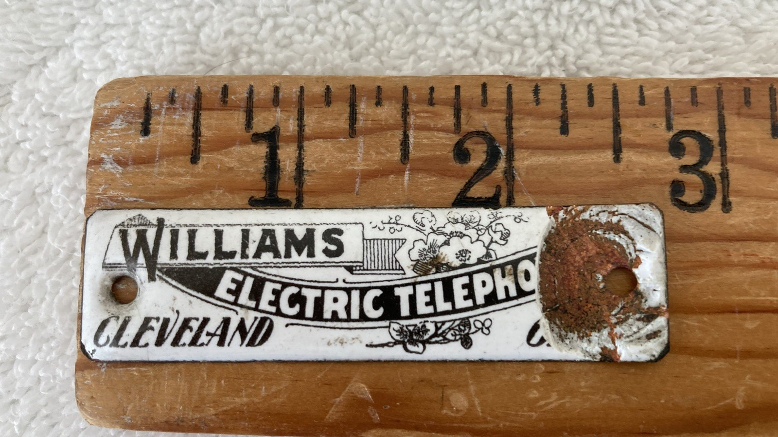 RARE Vintage Porcelain Williams Electric Telephone Cleveland Nameplate Tag Phone