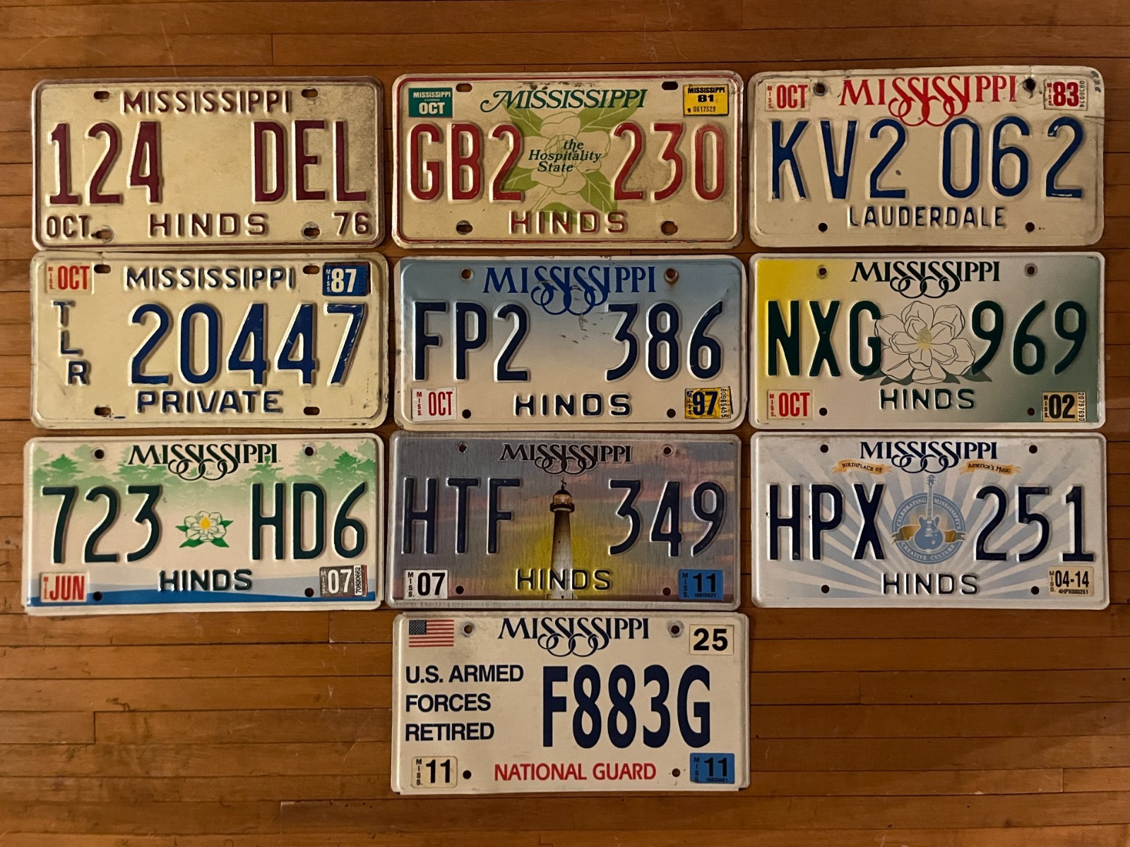 Vintage Mississippi License Plates - Lot of 10 - Random Designs 1970's-2010's