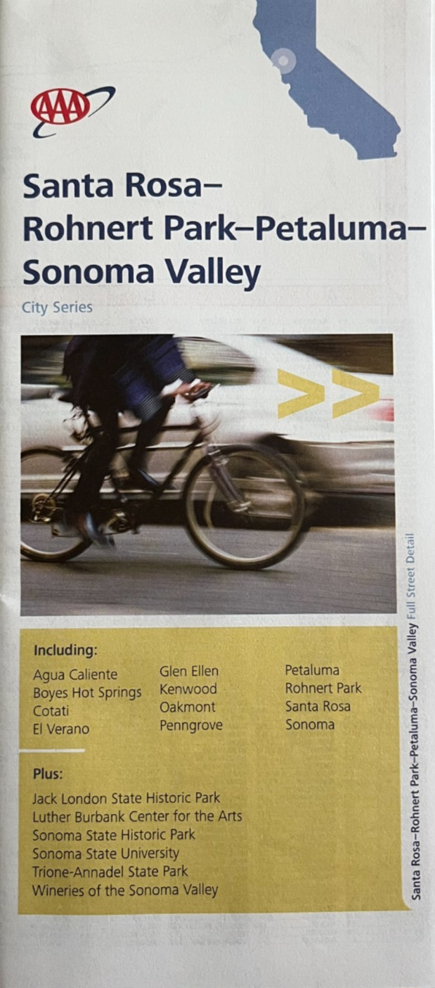 New AAA SANTA ROSA/ROHNERT PARK/PETALUMA/SONOMA VALLEY CALIFORNIA ROAD MAP  2019