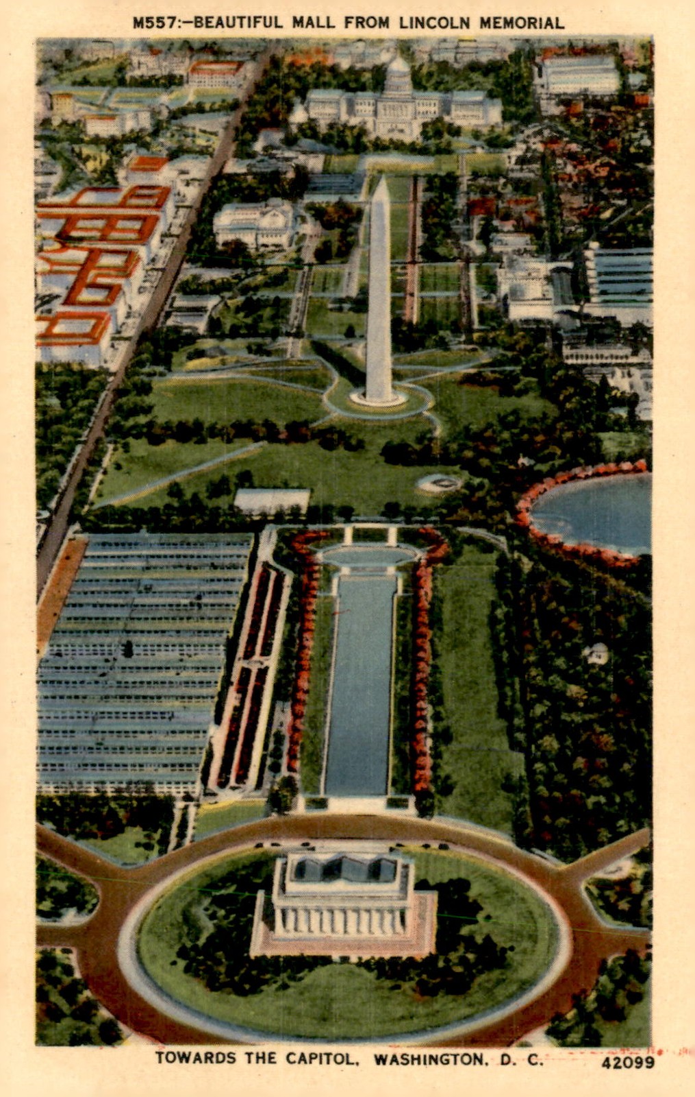 Mall from Lincoln Memorial to Capitol, Washington, D.C. Postcard