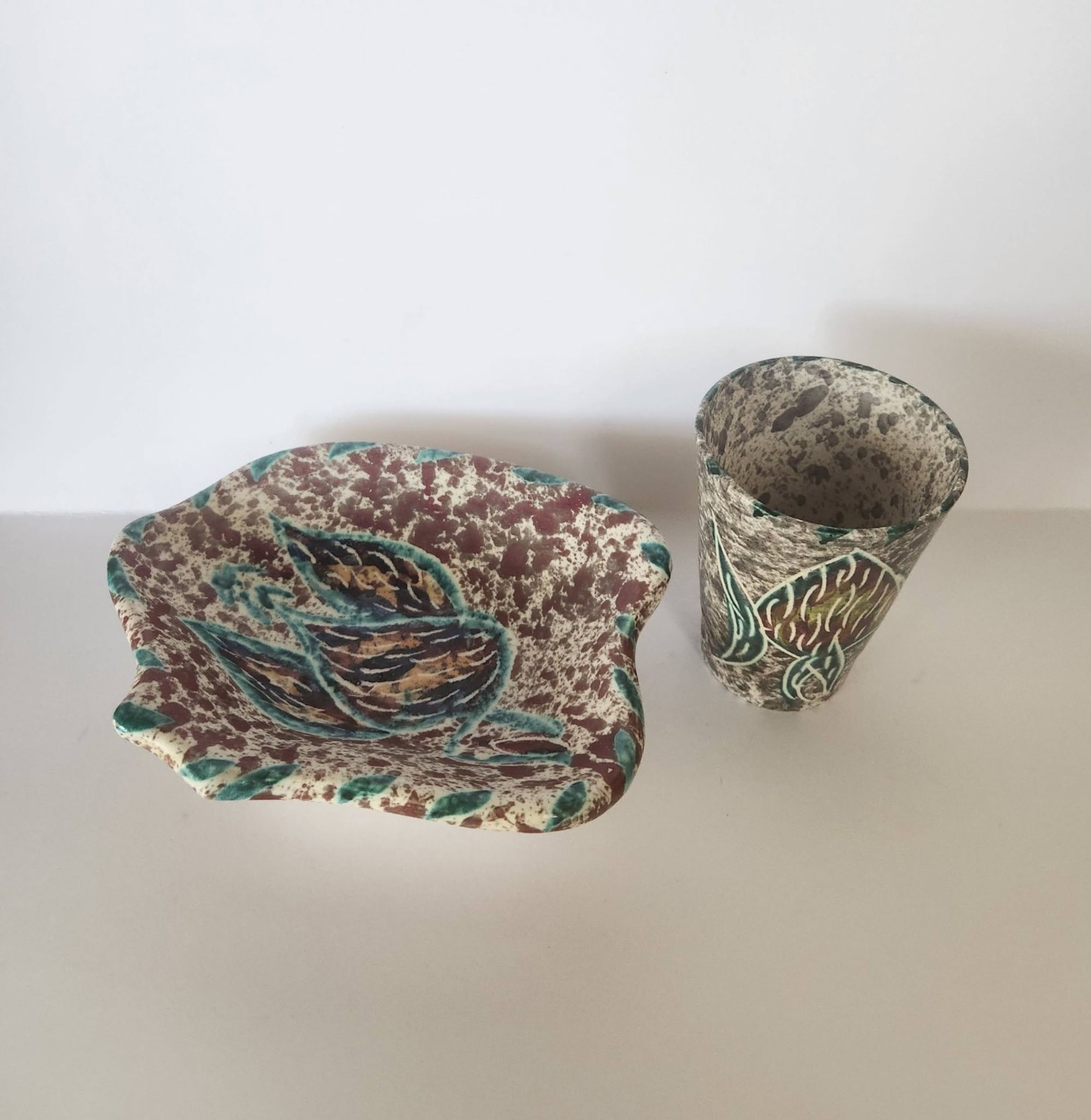 IVAN BORTY, Art Pottery Cup and Candy Dish, Made in Vallauris, France