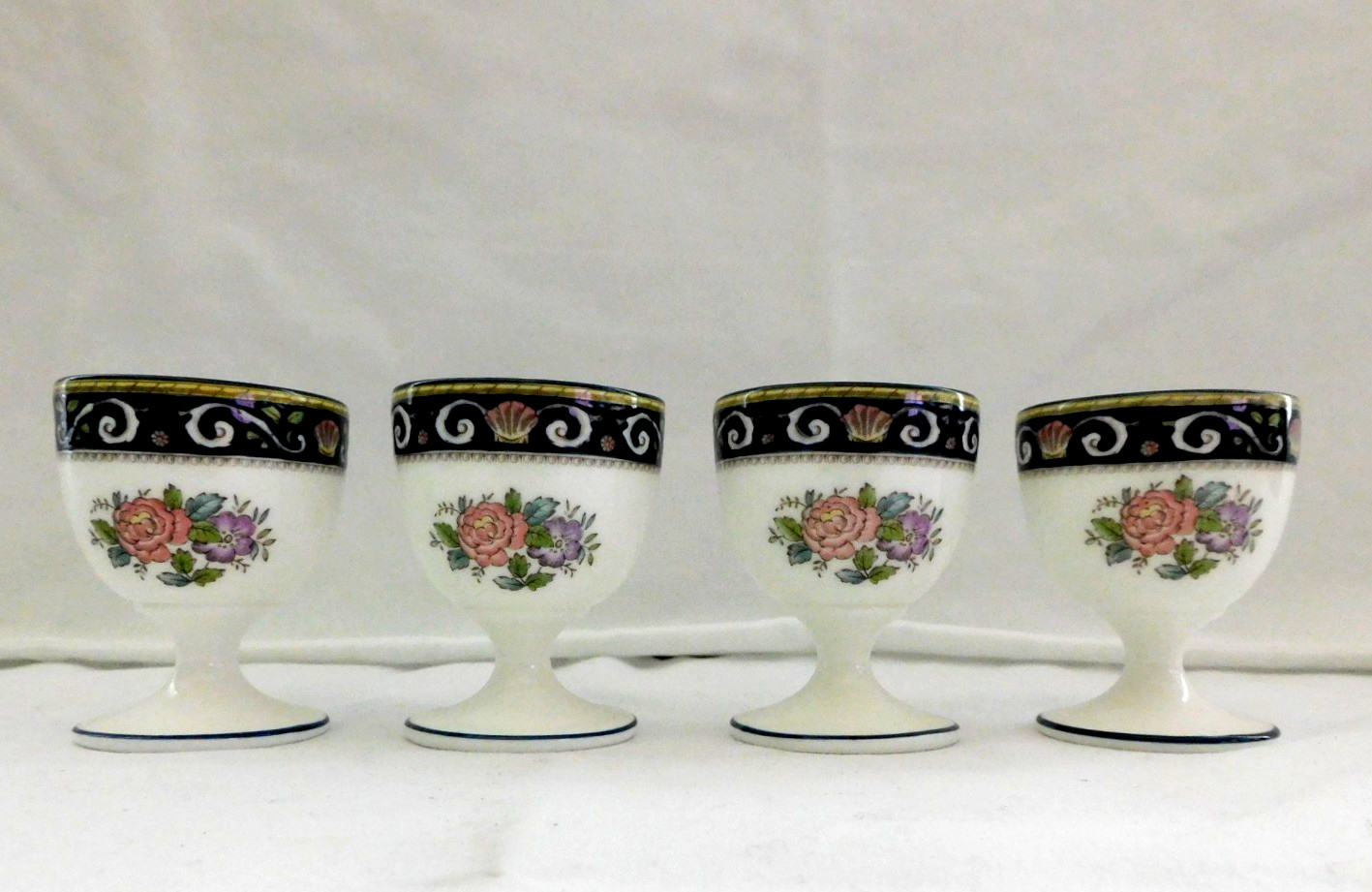 Wedgwood Bone China Runnymede Blue Pattern 4 Egg Cups 2 3/8