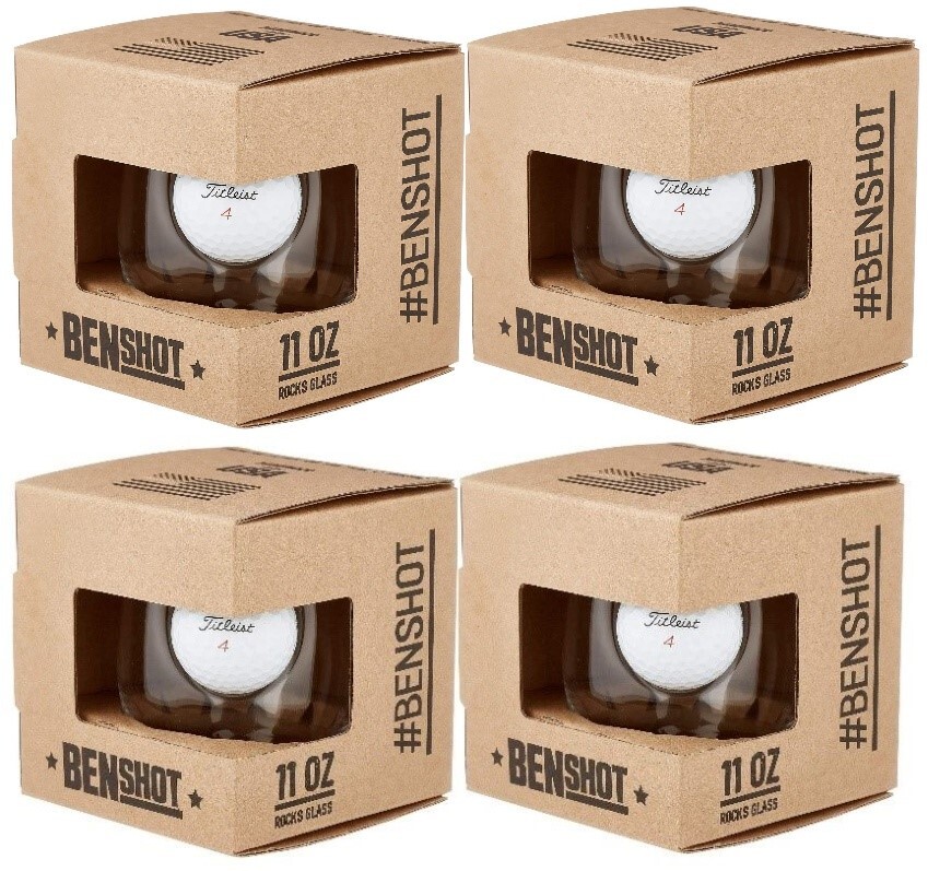 Original BenShot w/ Real Golf Ball Rocks Glass Groomsmen Unique Gift ~ 4 PK 