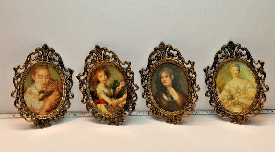 Nice Vintage Lot of (4) Italian Made, Brass Framed,Miniature Cameo Style Prints