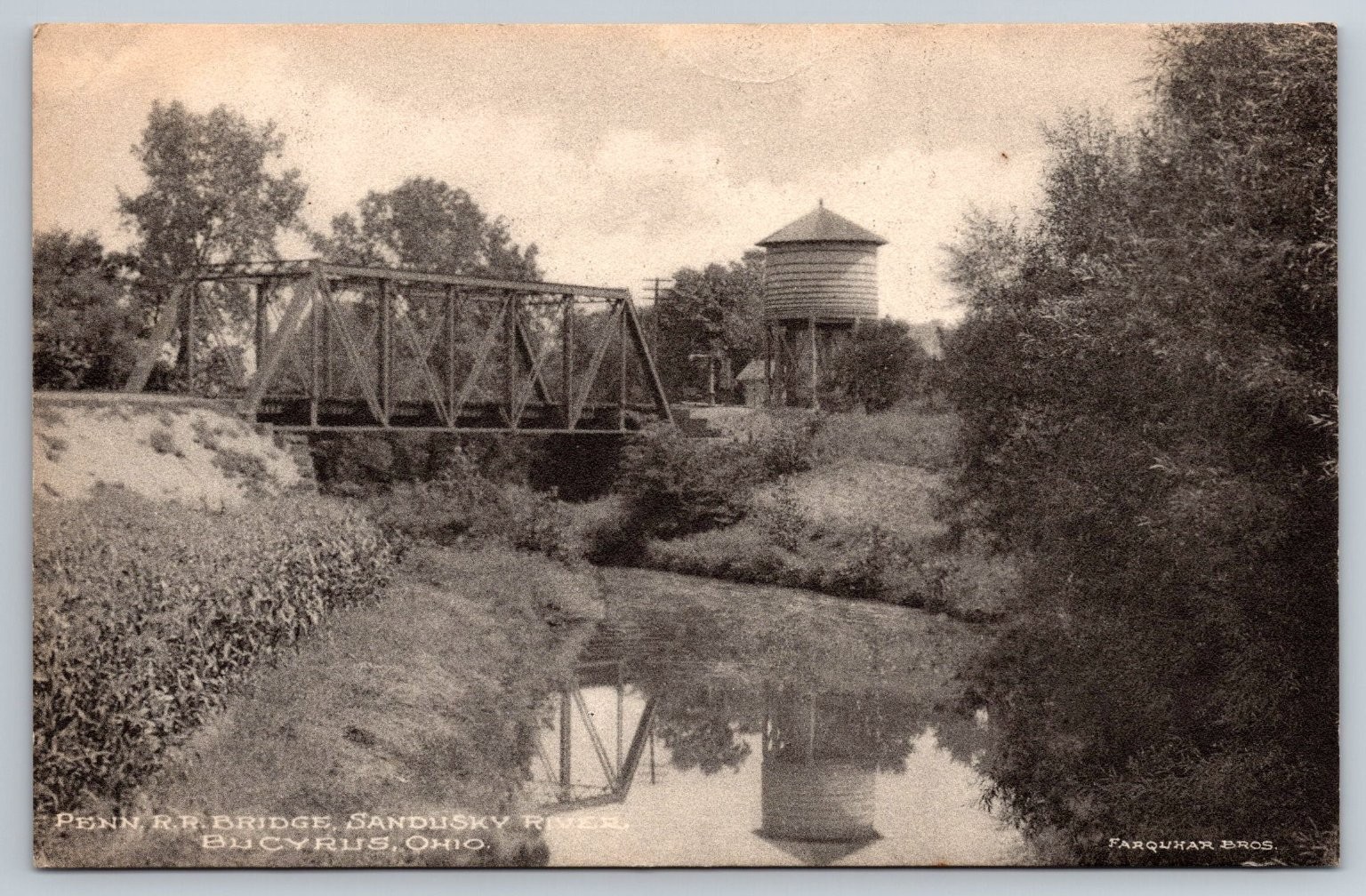 1909 Penn RR Bridge Sandusky River Bucyrus Ohio Farquhar Bros Postcard