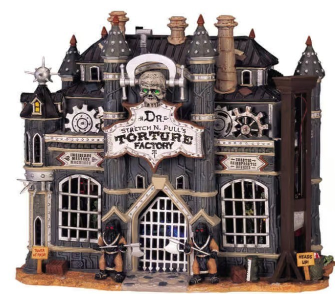 Lemax Spooky Town Halloween Village-Dr Stretch N Pulls Torture Factory-2004