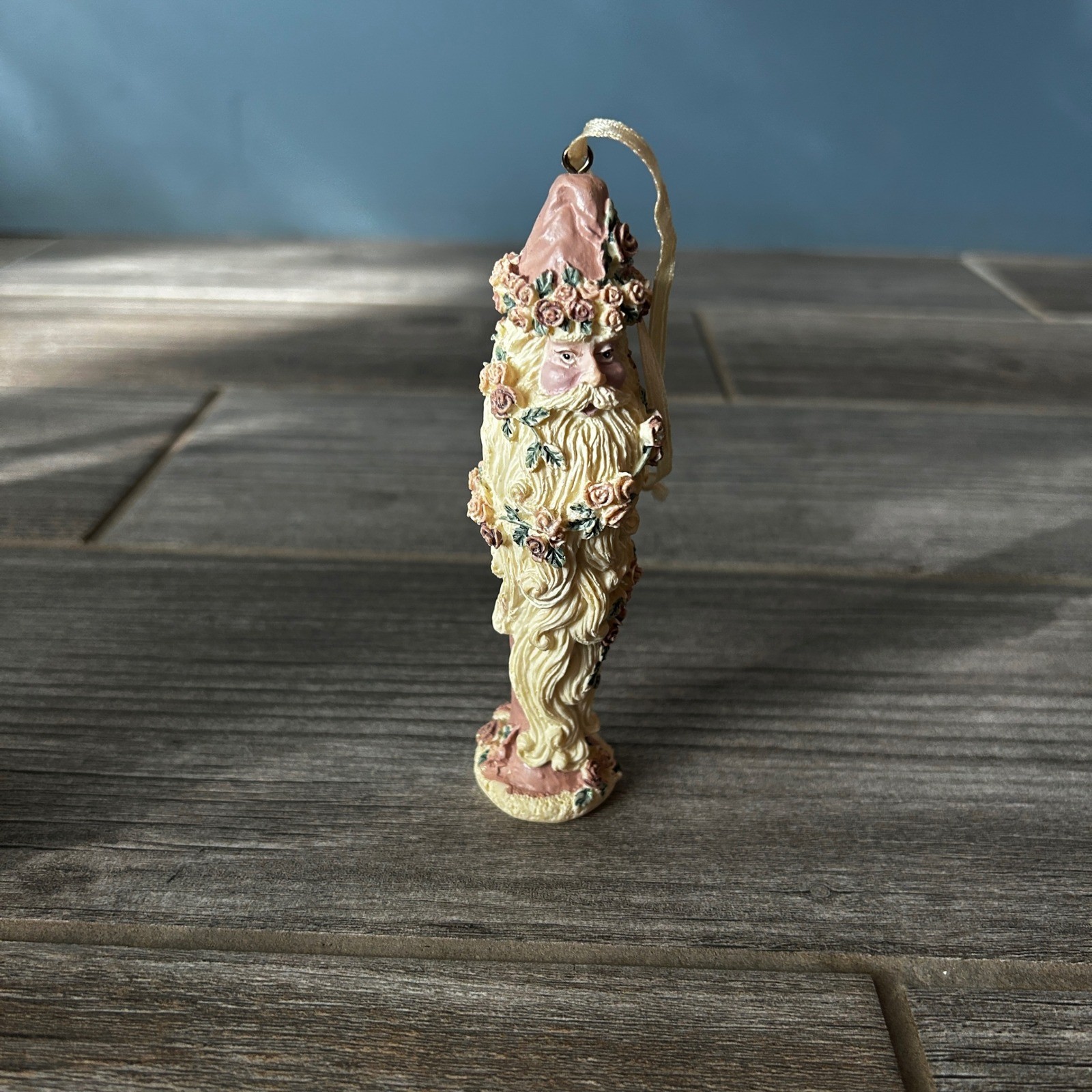 Vintage Ceramic Pink Santa Claus Ornament Floral Beard Christmas Holiday Decor
