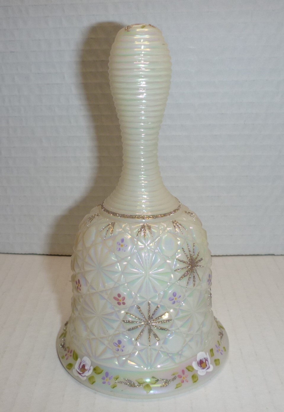 Fenton Carnival Milk Glass Rose Star Snowflake Bell Hand Painted Signed S. Combs