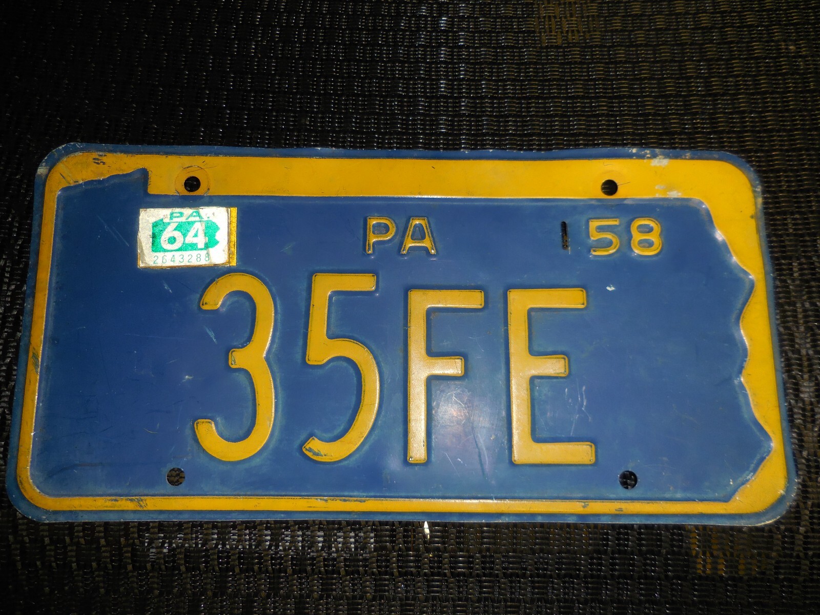 Vintage 1958 1964 Pa.License Plate Car Tag Auto plate# 35FE Ships FREE