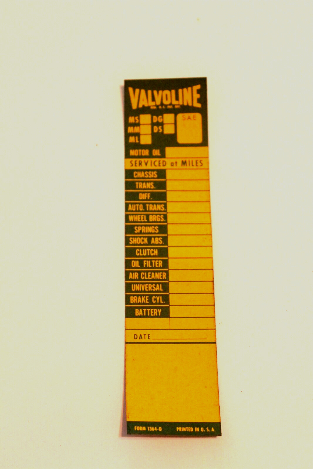 1954 VALVOLINE VINTAGE ORIGINAL DOOR JAMB OIL CHANGE REMINDER STICKER DECAL RARE 1954 VALVOLINE VINTAGE ORIGINAL DOOR JAMB OIL CHANGE REMINDER STICKER DECAL RARE