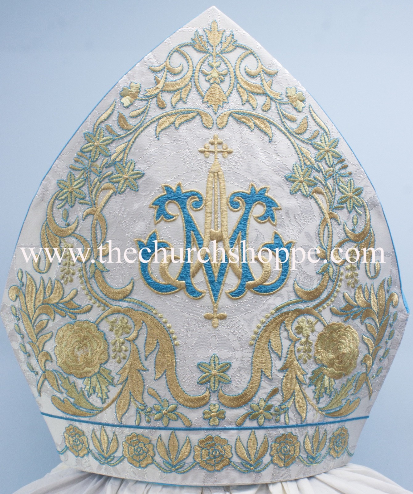 AVE MARIA Bishop's Mitre AM Embroidery METALLIC SILVER Mitra NEW