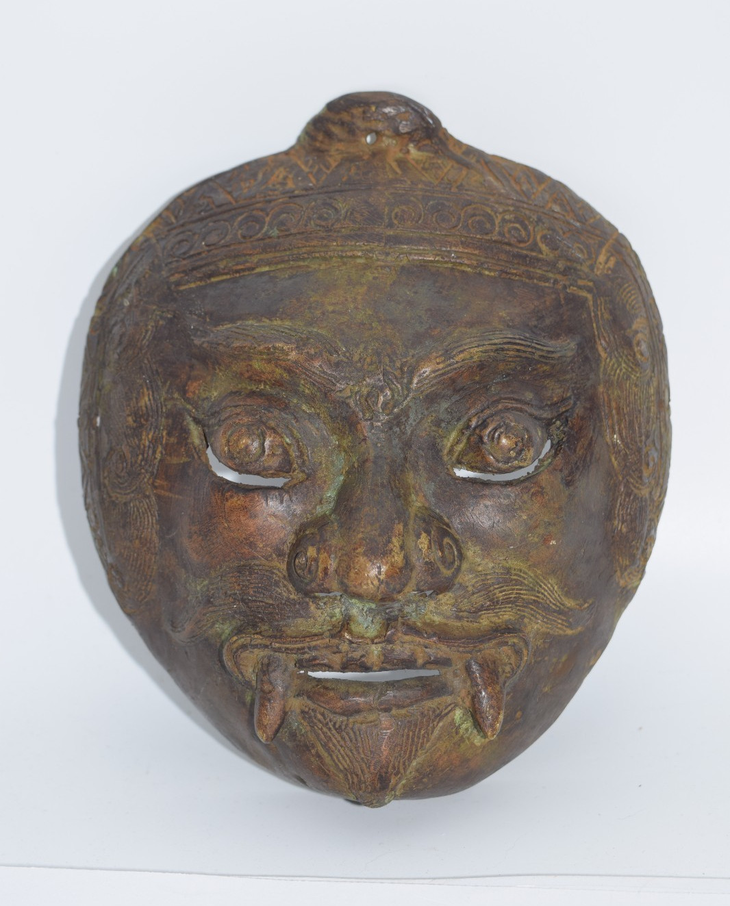 Vintage Indonesian Bronze Brass Demon Guardian Theater Mask Wall Art 7\