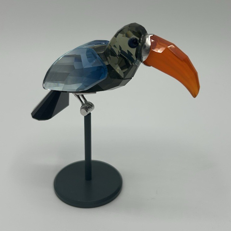 Swarovski Crystal Toucan Bird Figurine on Stand 3D Effect Blue Orange Black 4 in