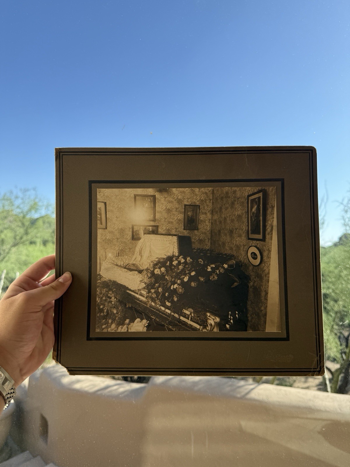 c1910 POST MORTEM OPEN CASKET DEAD MAN SISTERVILLE WEST VIRGINIA WV PHOTO 12x14”