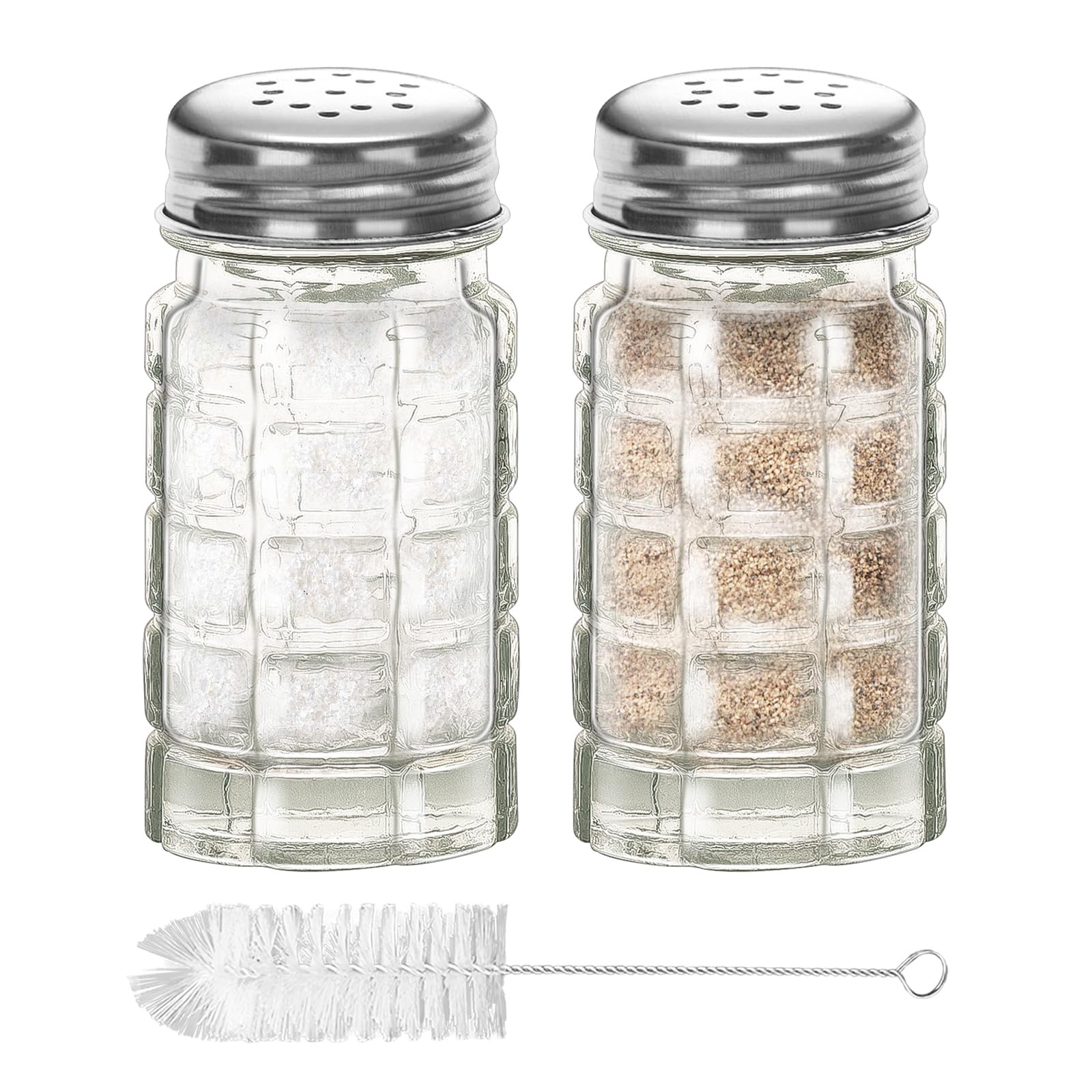 2Pcs 1.5 oz Glass Retro Salt and Pepper Shakers, Small Retro-style,Crystal-Clear
