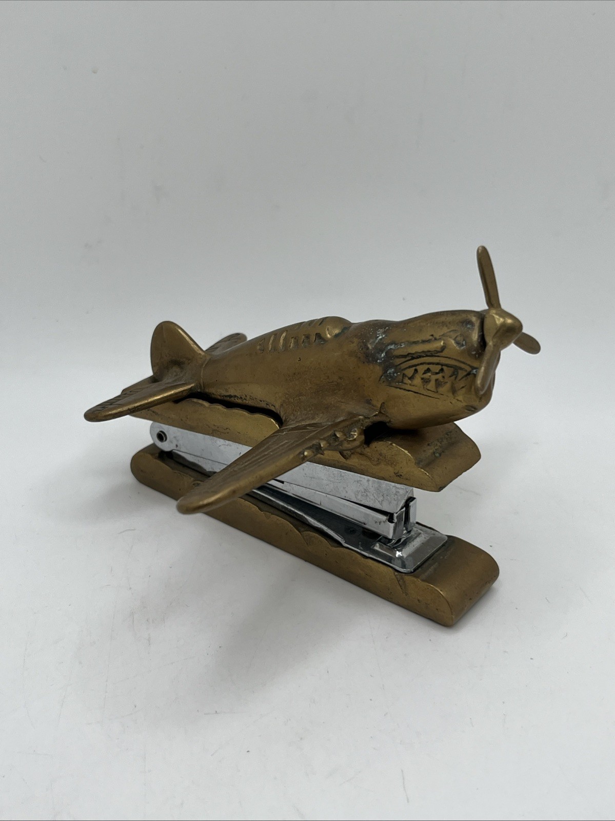 VTG Solid Brass Fighter Propeller Plane Stapler Paperweight P-51D Mustang WW2