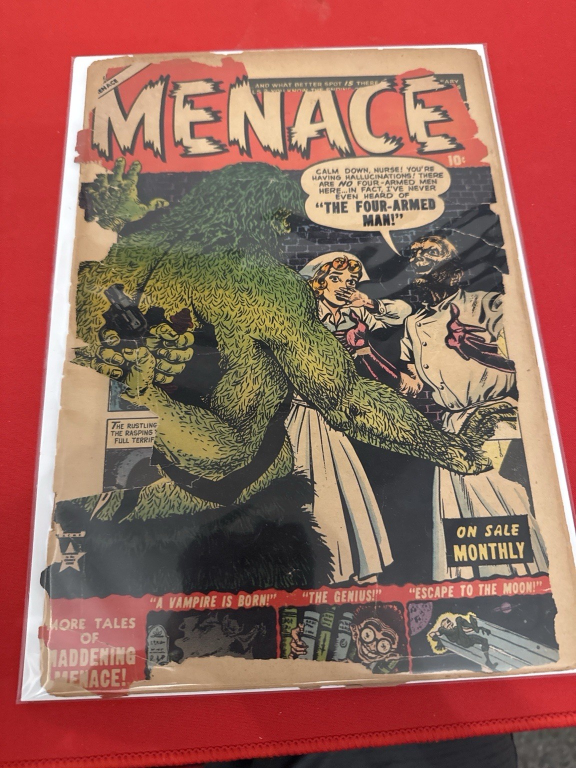 Menace #4 1953 Atlas Pre-Code Horror Bill Everett Four-Armed Man Cover