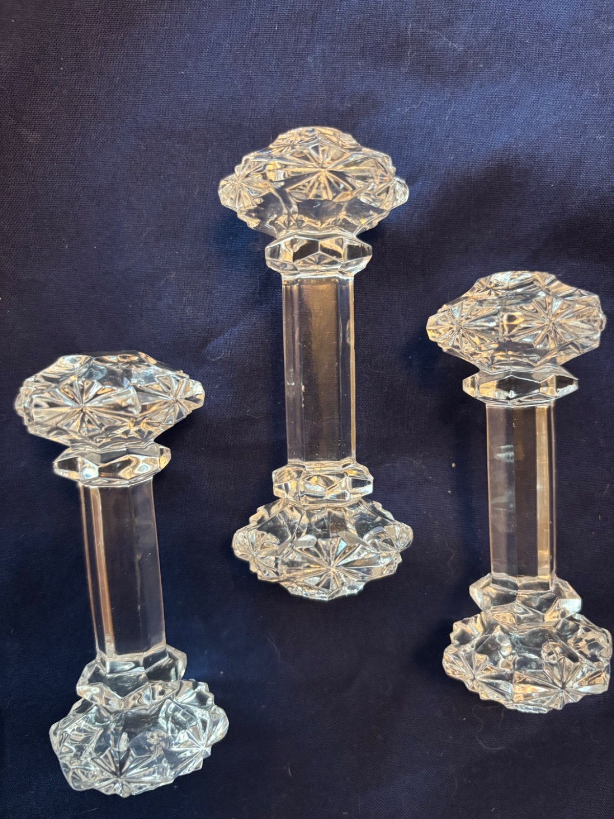 Three (3) Vintage Faceted Godlinger Crystal Molded Glass Dumbbell Knife Rests Three (3) Vintage Faceted Godlinger Crystal Molded Glass Dumbbell Knife Rests