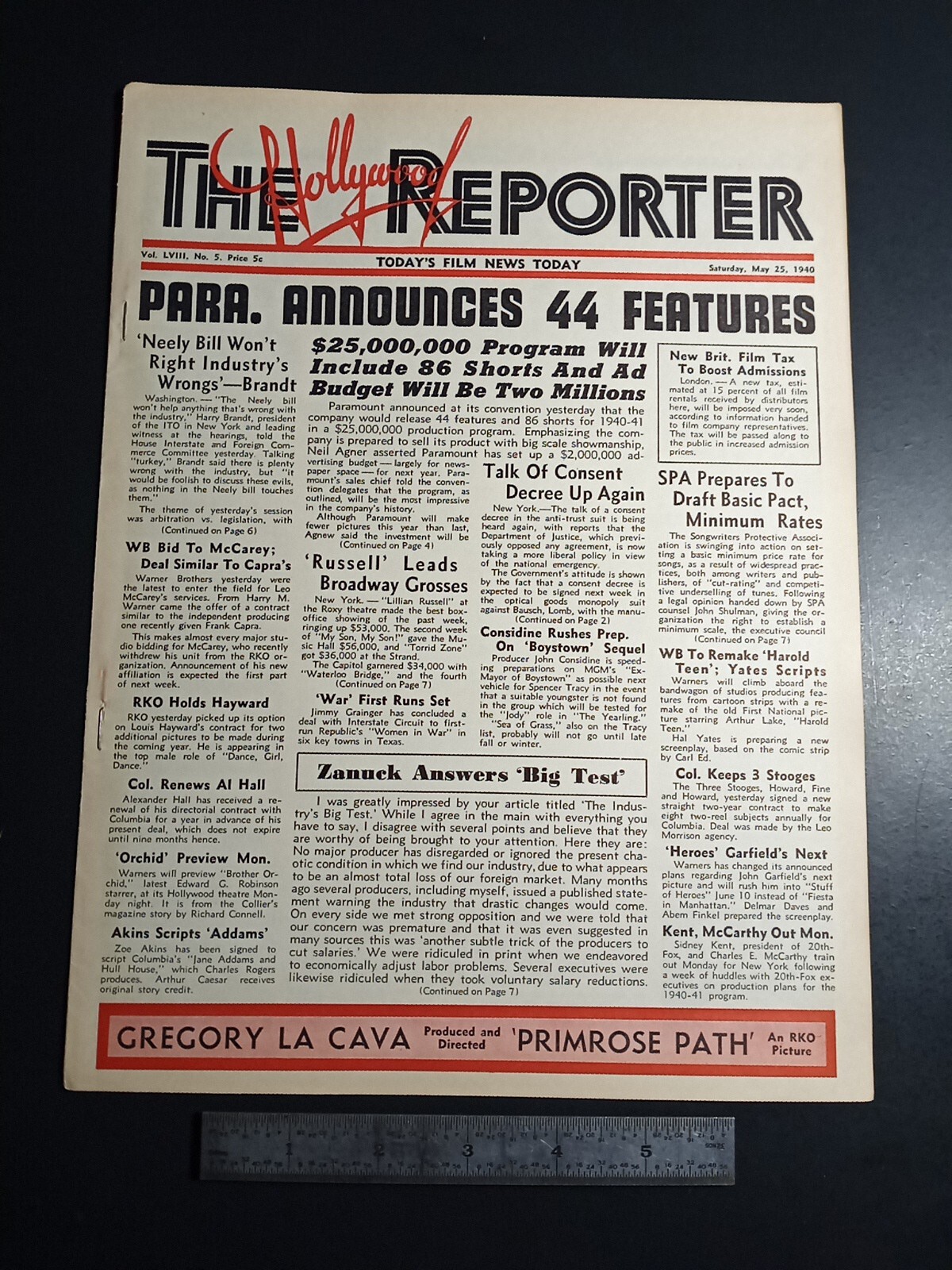 HR May 25 1940 Paramount Darryl Zanuck Edward G. Robinson Brother Orchid wwii