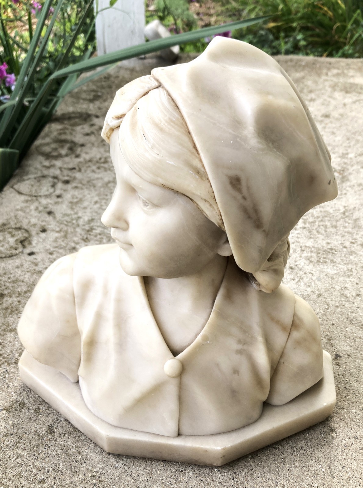 Large Antique Carved Alabaster Bust of Joan of Arc Signed by Artist