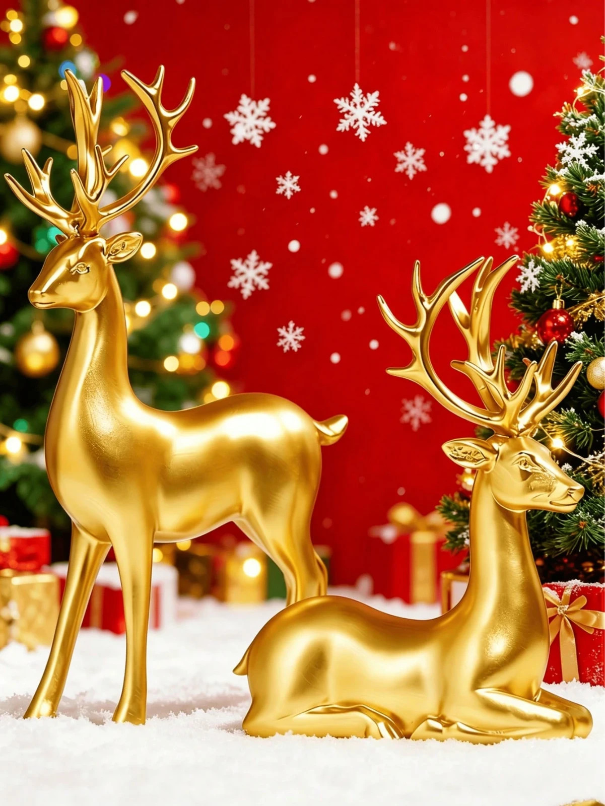 Collectible Decor, 2pcs Christmas Solid Deer Electroplated Champagne Gold 