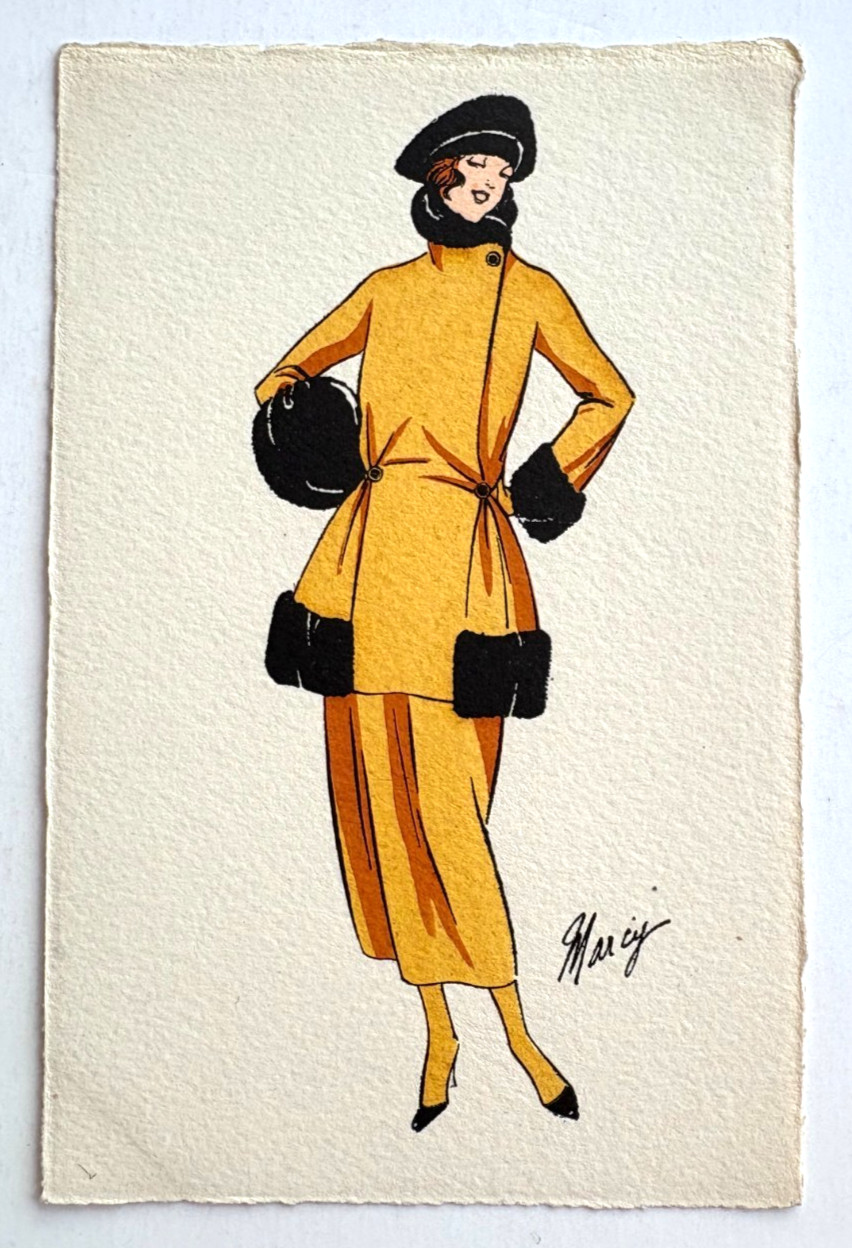 Lovely Vintage Paris Fashion Postcard w/ Woman in Gold & Black - Unused*