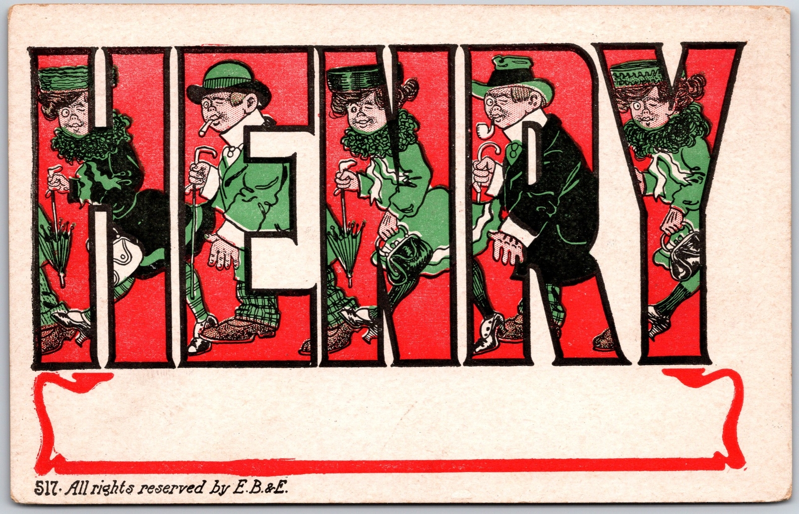 Henry Name With Pictures In Each Letter Comic Card Postcard