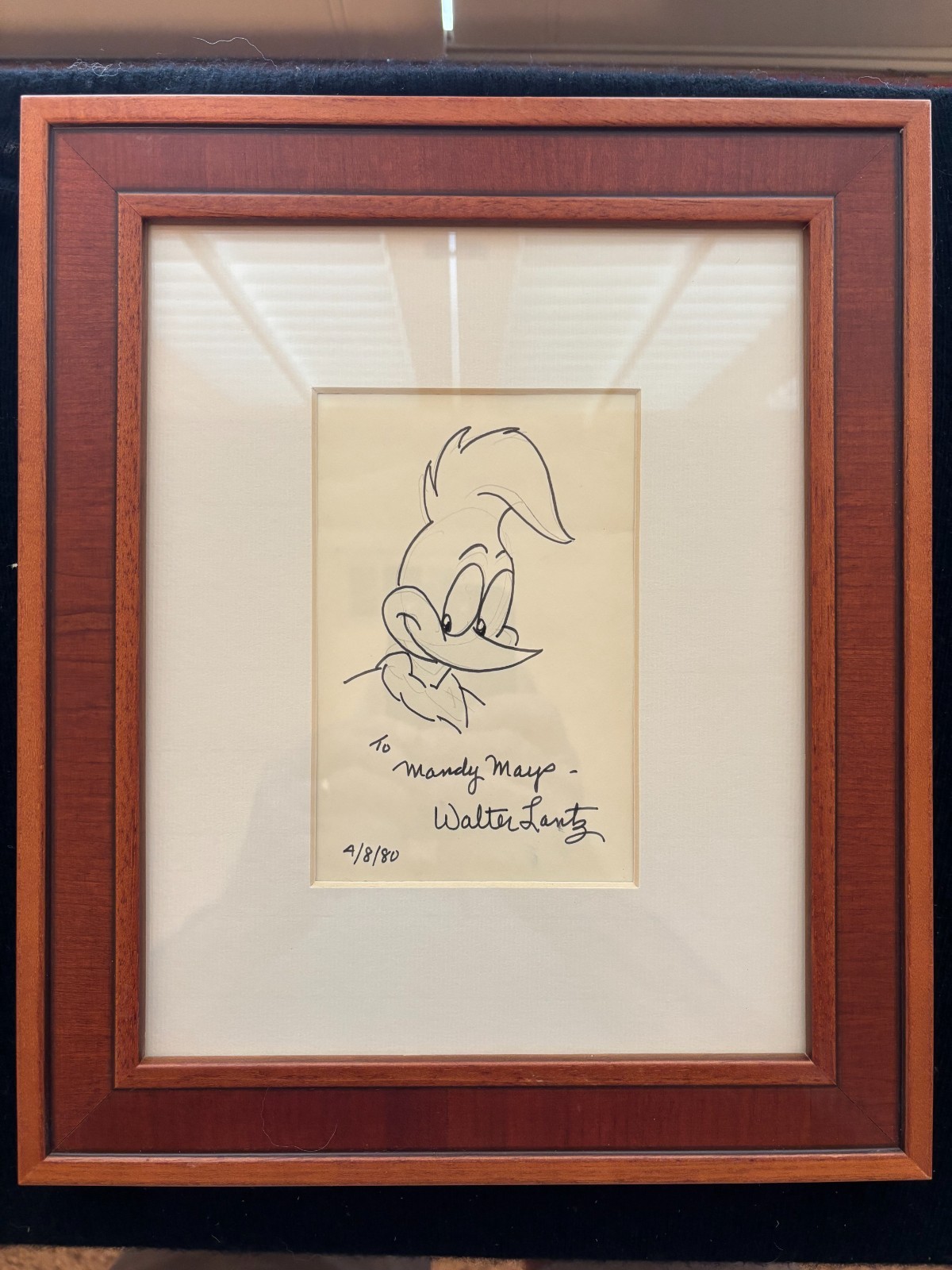 Vintage Walter Lantz Framed Handdrawn, Dated & Signed \