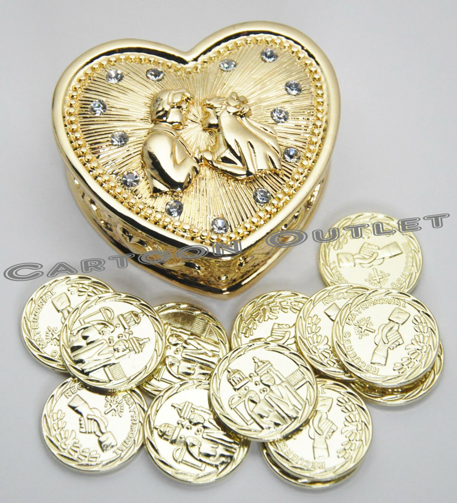 WEDDING CEREMONY GOLD HEART ARRAS DE BODA 13 UNITY COINS COUPLE NEW CUTE GOLDEN