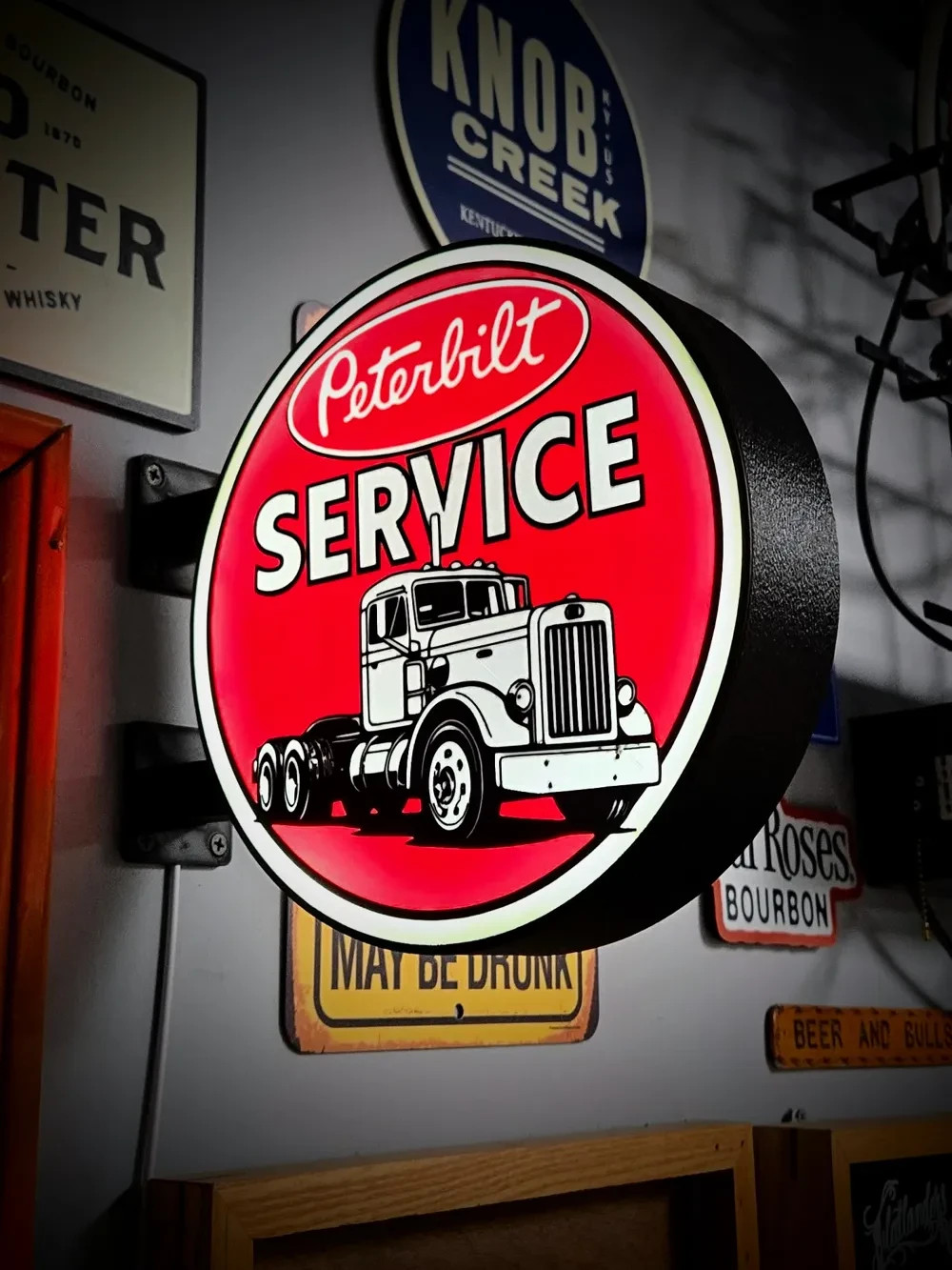 Peterbilt Service Double Sided White LED Backlit Sign On Off Switch Truck Garage