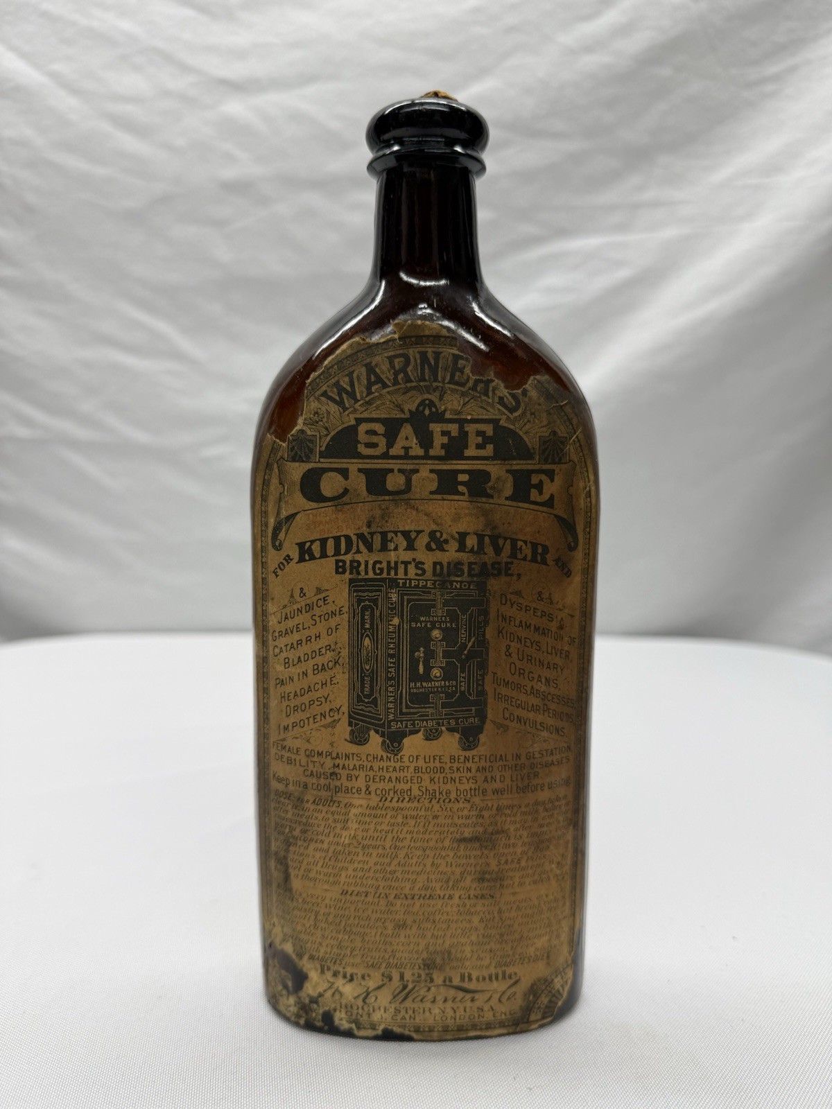 Antique 1880's Warner Safe Cure Bottle - Orignal Label - Rochester, NY Antique 1880's Warner Safe Cure Bottle - Orignal Label - Rochester, NY