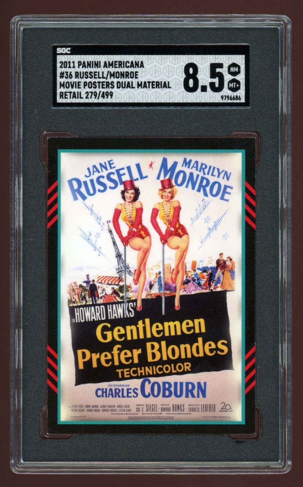 MARILYN MONROE/J.RUSSELL 2011 PANINI AMERICANA DOUBLE RELIC CARD 279/499 SGC 8.5