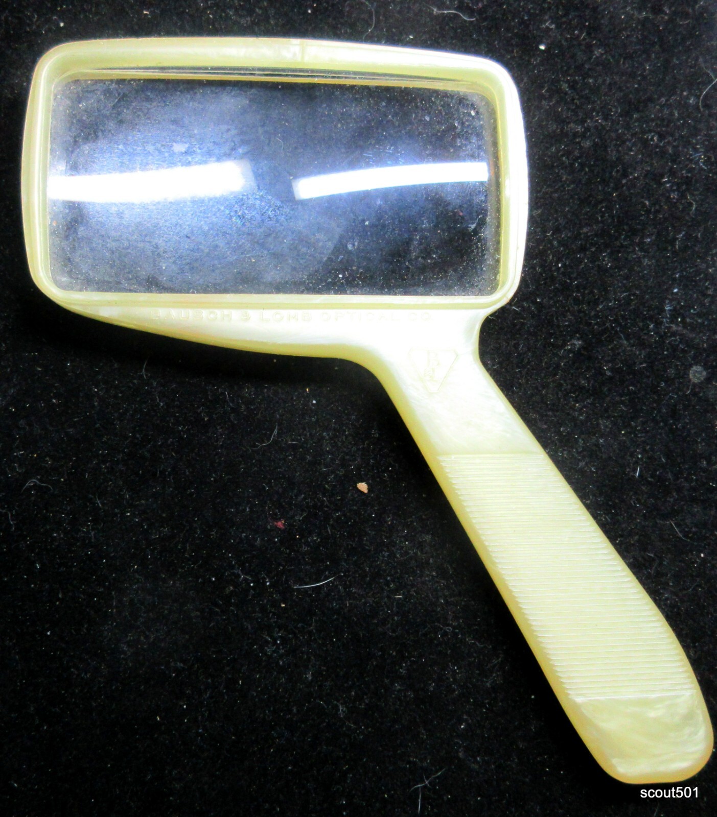 Vintage MCM Hand Held Magnifier Glass Bausch & Lomb White Pearlized Plastic