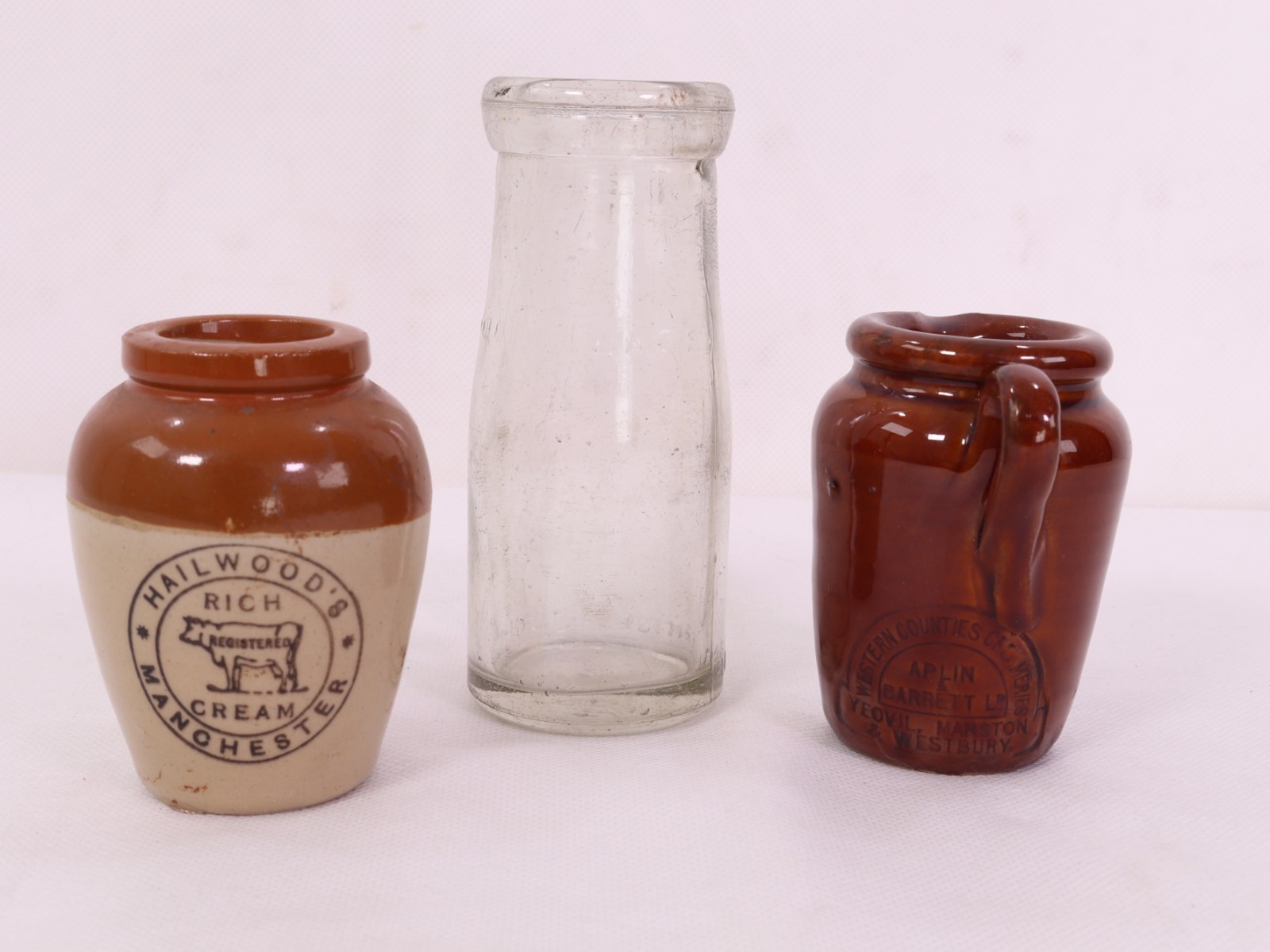 2 x Vintage Branded Stoneware Jars. Plus Milk Bottle Dairy Related.