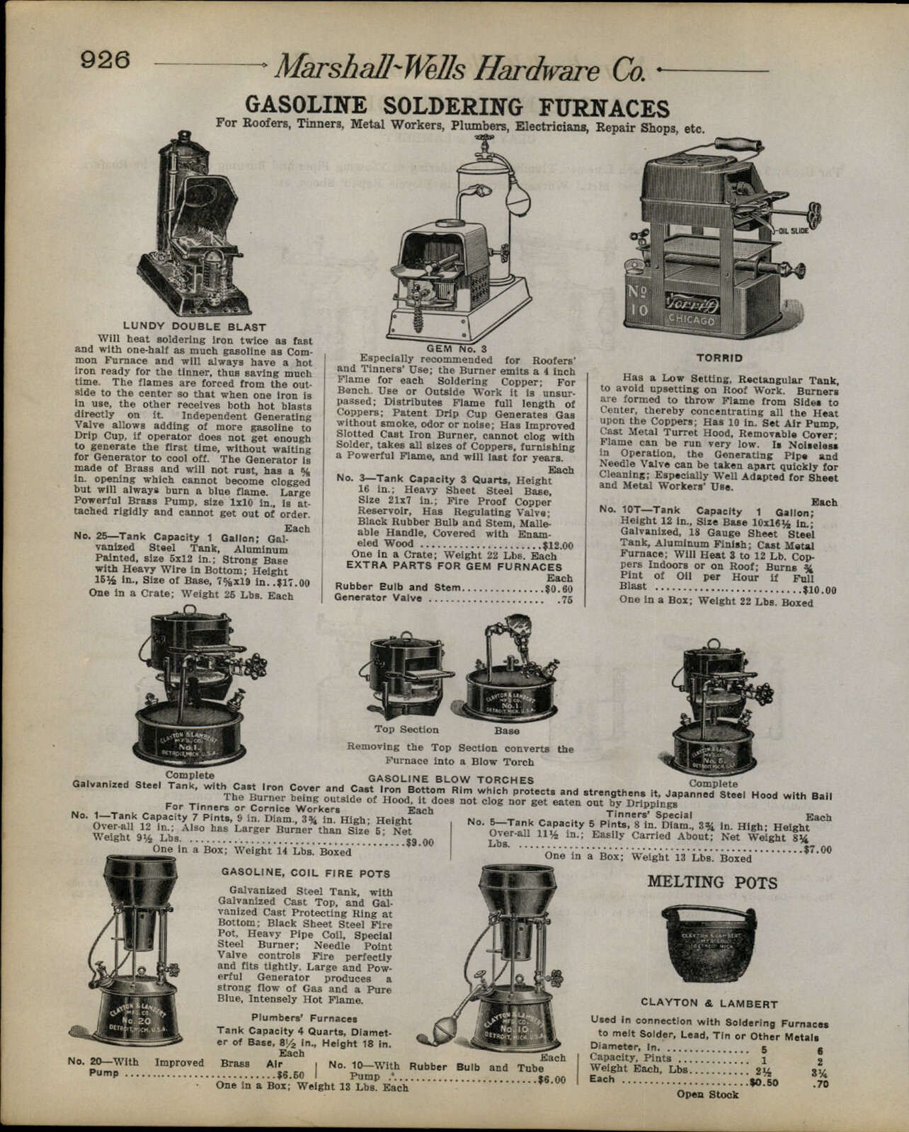 1912 PAPER AD Gasoline Blow Torch Clayton Lambert Soldering Furnace Lundy Gem 