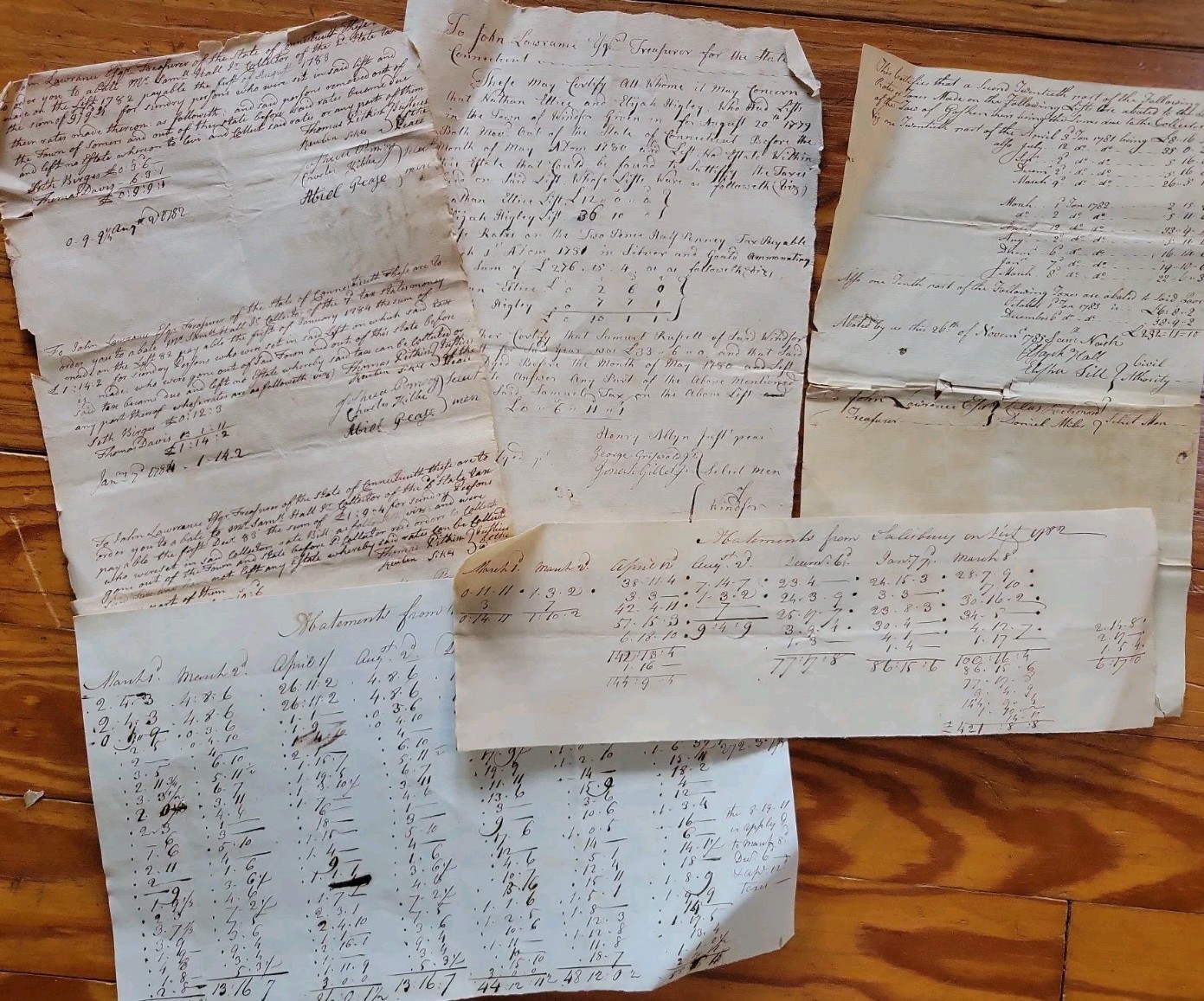 5 1780s Revolutionary War Era Tax Abatement Documents Connecticut Handwritten