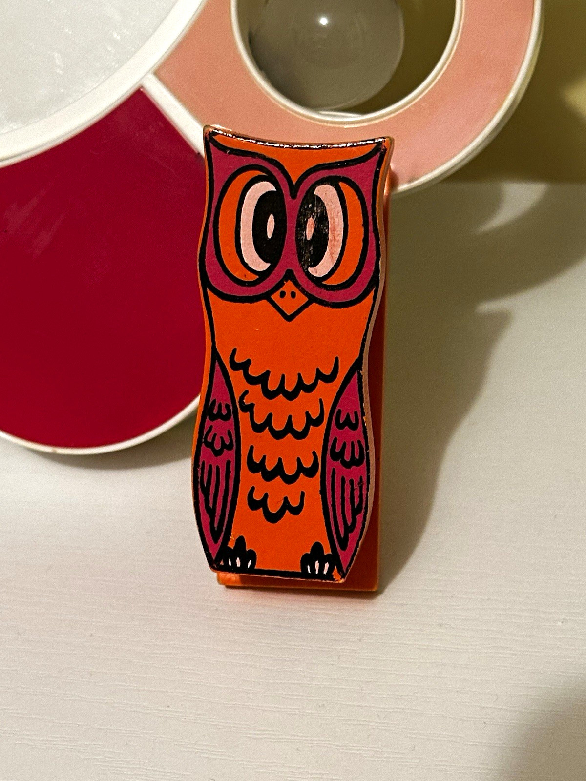 Vintage Orange Pink Owl Stapler Marked 