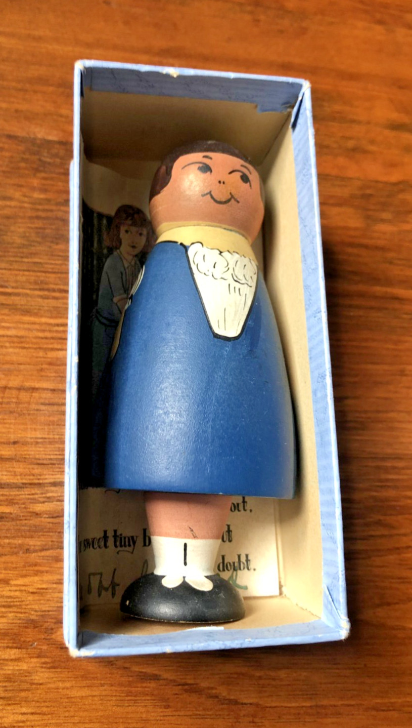 Vintage Folk Art Wooden Girl blue dress Needle Pin Case Holder 5 Vintage Folk Art Wooden Girl blue dress Needle Pin Case Holder 5
