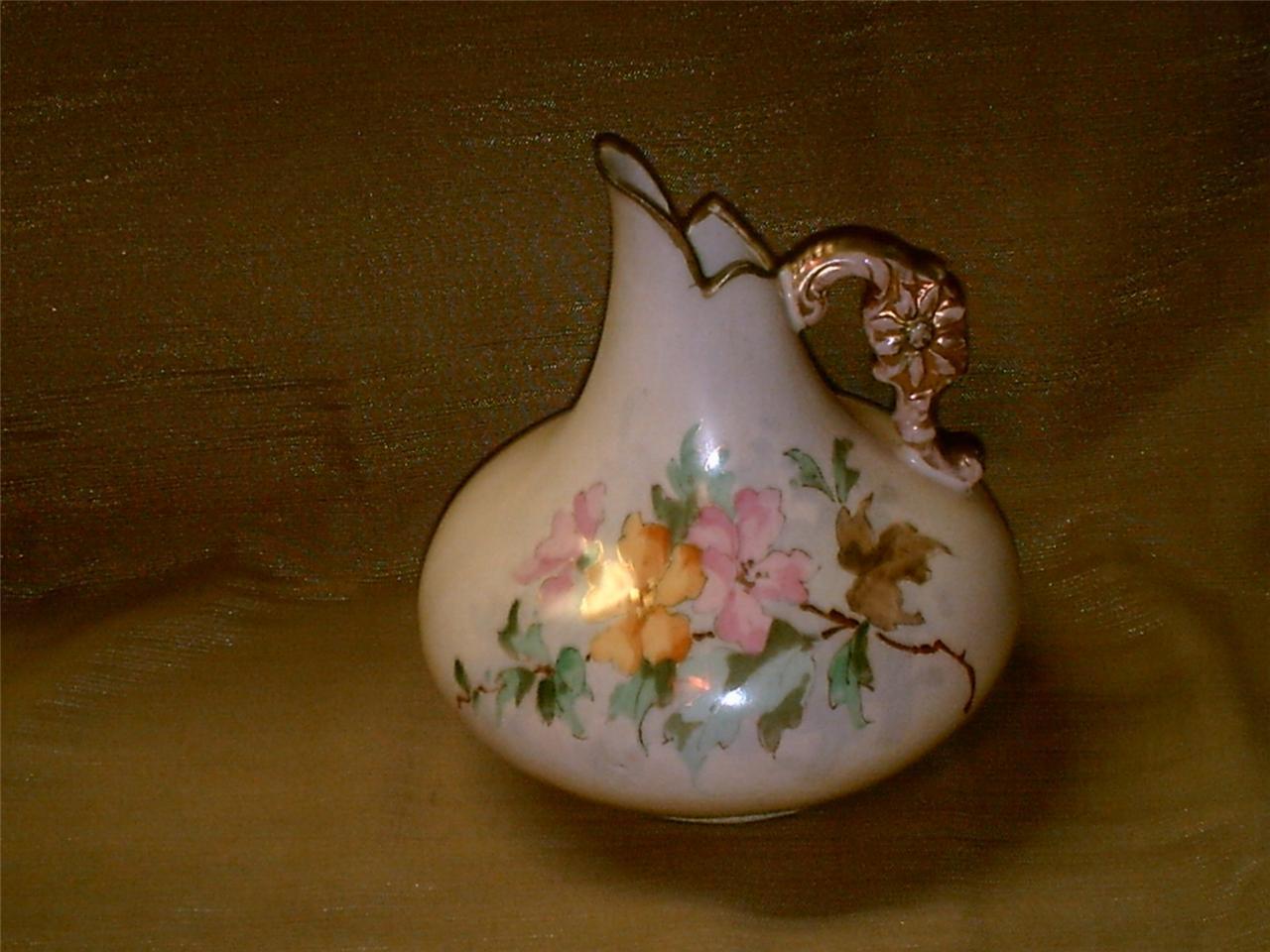 Vintage Small Ewer or Pitcher-Hand Painted Flower Blossoms-No.3495-Pink-Yellow