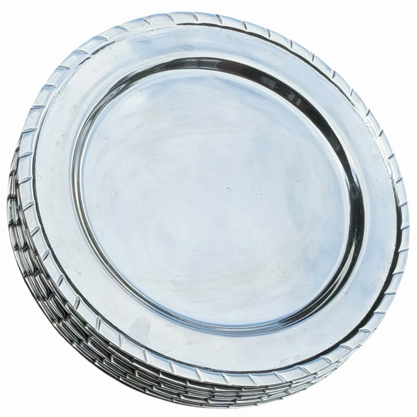 Vtg Pewter Charger Plates Vari Disenos Set Rope Edge Polished Lot Dinner Display Vtg Pewter Charger Plates Vari Disenos Set Rope Edge Polished Lot Dinner Display