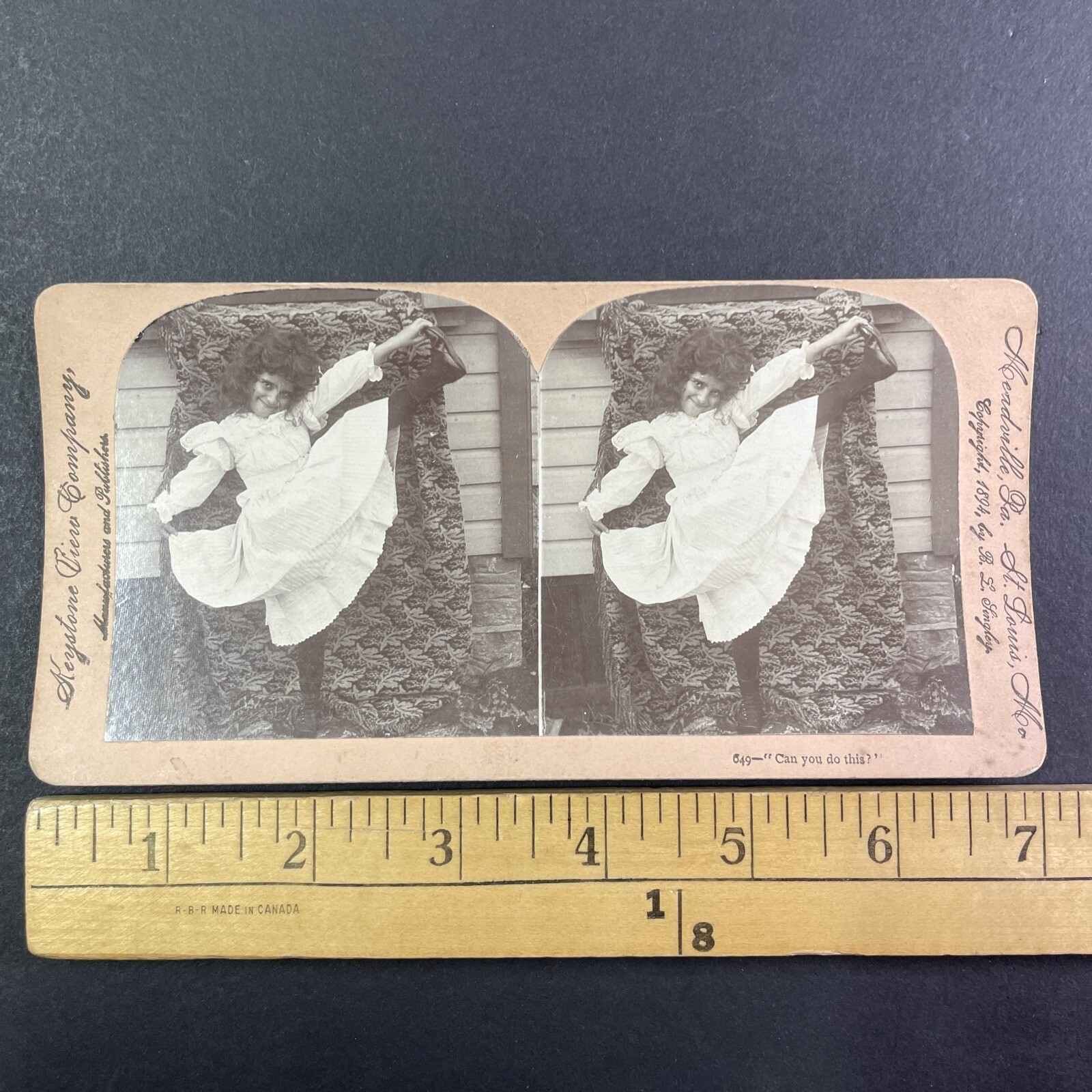 Girl High Kick Stereoview Keystone View Co. B.L. Singley 1894 Victorian