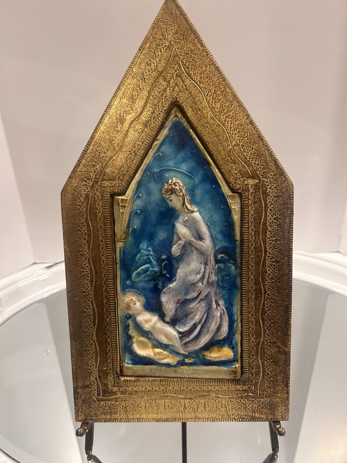 Andrea D’Arienzo Vietri Madonna And Child Wall Plaque Italy Vtg