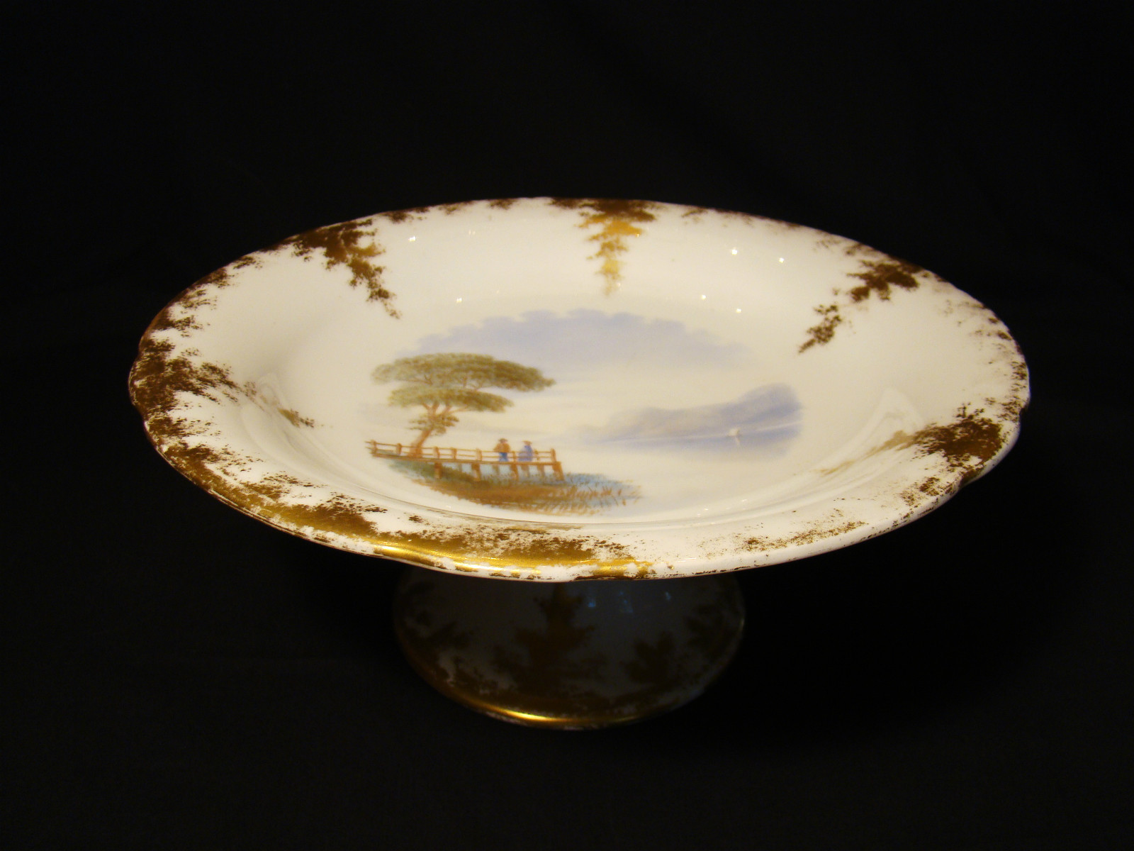 Fine Antique Coalport Porcelain Hand Painted Lake View Compote 9 1/2\