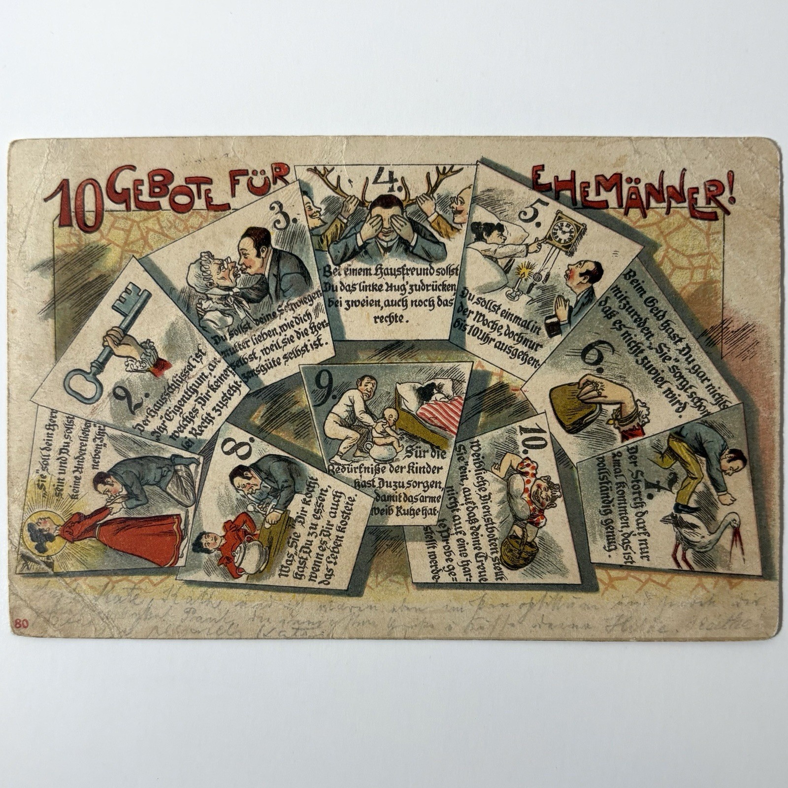Antique German Postcard 10 Gebote fur Ehemanner Ten Commandments Husbands Comic