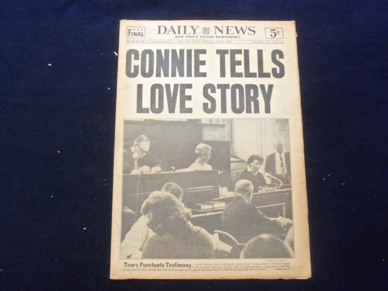 1959 APR 8 NEW YORK DAILY NEWS NEWSPAPER - CONNIE TELLS LOVE STORY - NP 6755