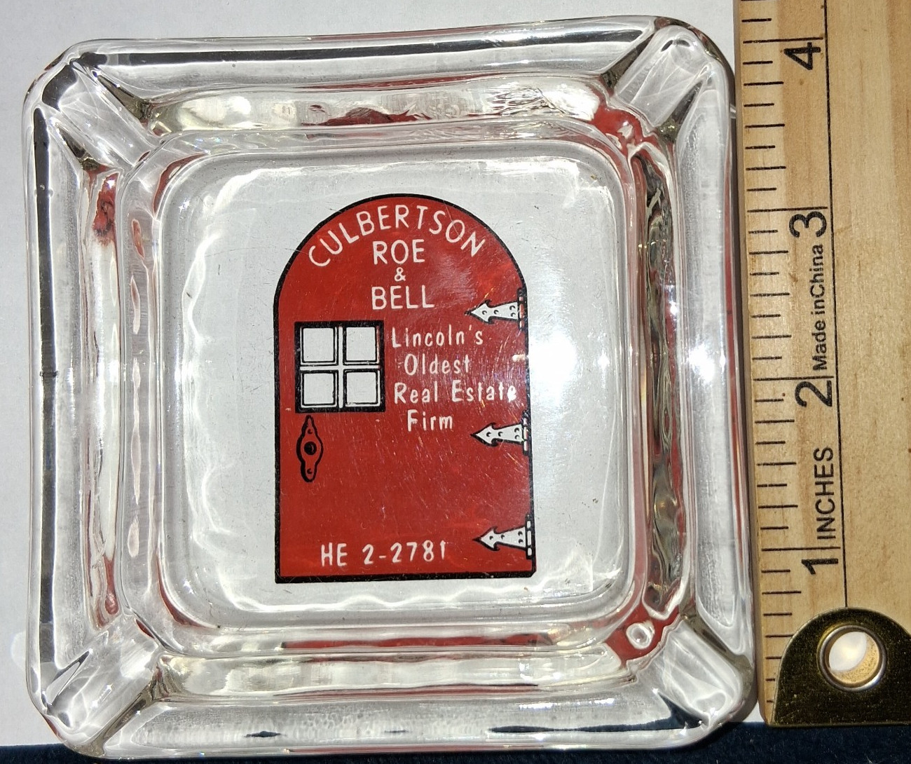 Vintage Culbertson Roe & Bell Lincoln Nebraska Real Estate Glass Ashtray Red